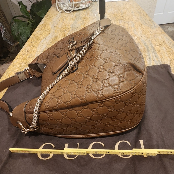 Authentic GUCCI Guccissima Medium Emily Brown Lather Hobo Bag with Chain Strap - Picture 7 of 16